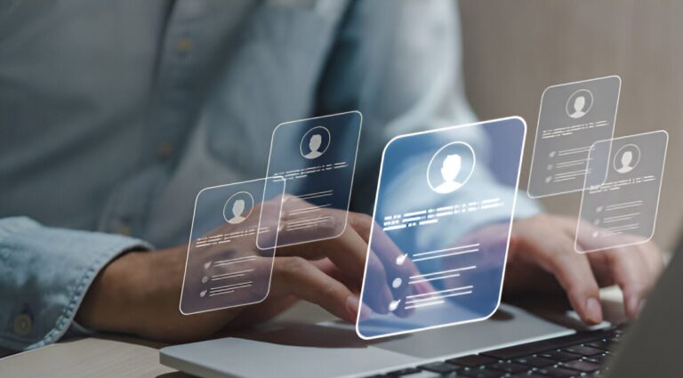 Technology innovation concept with businessman and data