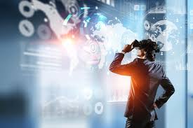 Futuristic digital interface with business analytics